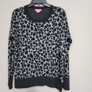 ISAAC MIZRAHI Leopard Print Pullover Knit Sweater, size Large,‎ Gray